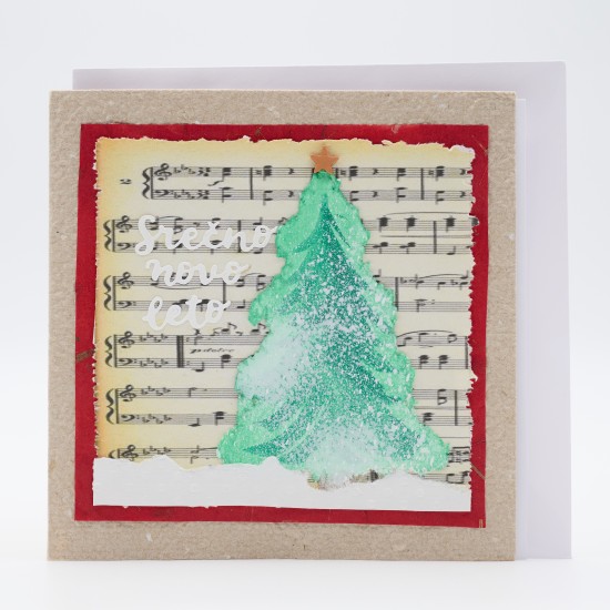 Novoletna voščilnica smrečica na notnem črtovju